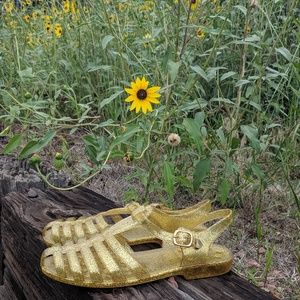 F21 Gold Sparkle Jelly Sandals Glitter Women 6